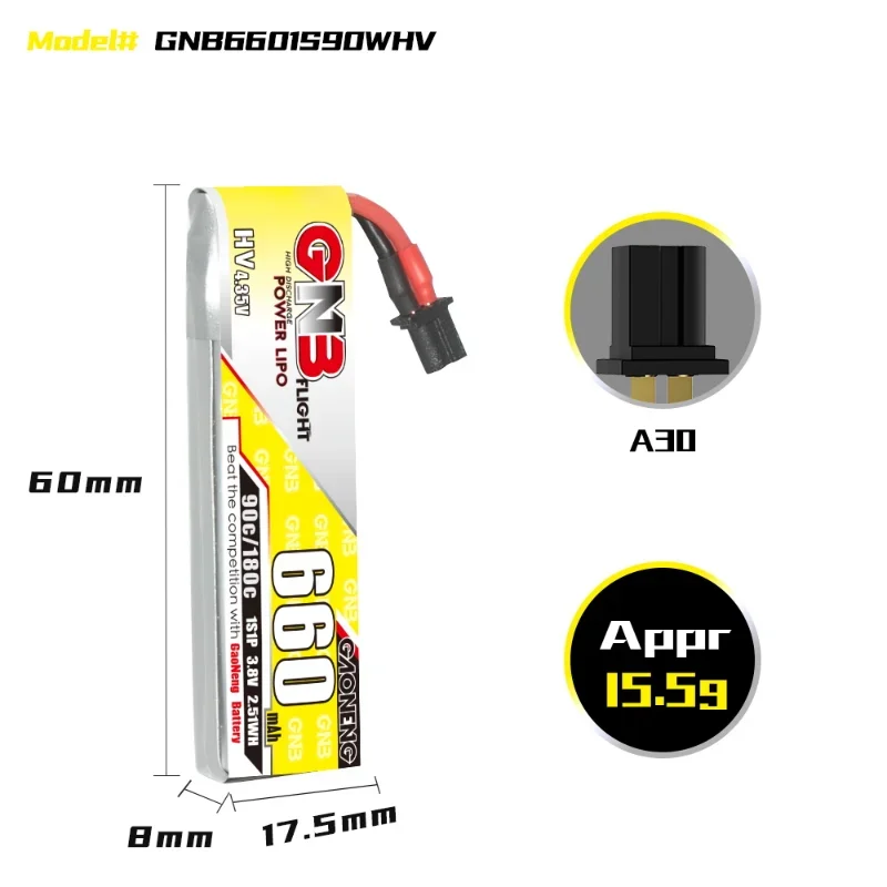 Фото GAONENG GNB HV 1S 660 мАч 90C 180C кабельная батарея A30 LiPo 3,8 в Yinywhoop Tiny7 PowerWhoop Квадрокоптер для тараканов №4