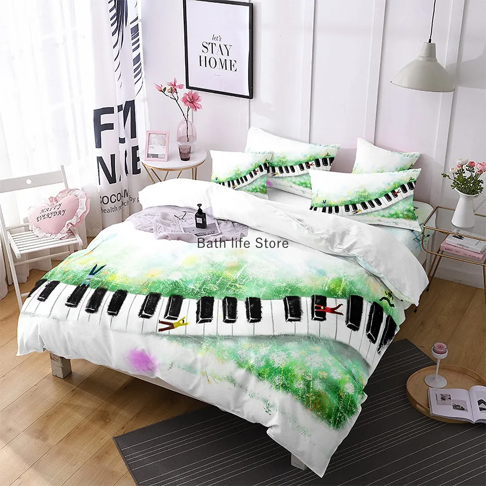 Music Notes Bedding Set for Kids Adult Duvet Cover King Queen Size Gradient Bed Home Textiles Bedclothes 2/3Pcs Duvet Cover Set 