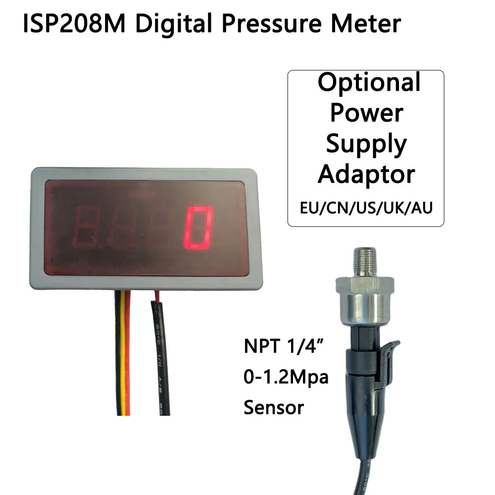 

NPT 1200Kpa ISP208M Digital Pressure Meter With Pressure Sensor 0-1.2Mpa NPT 1/4" Stainless Steel 304 Inox iSentrol Technology