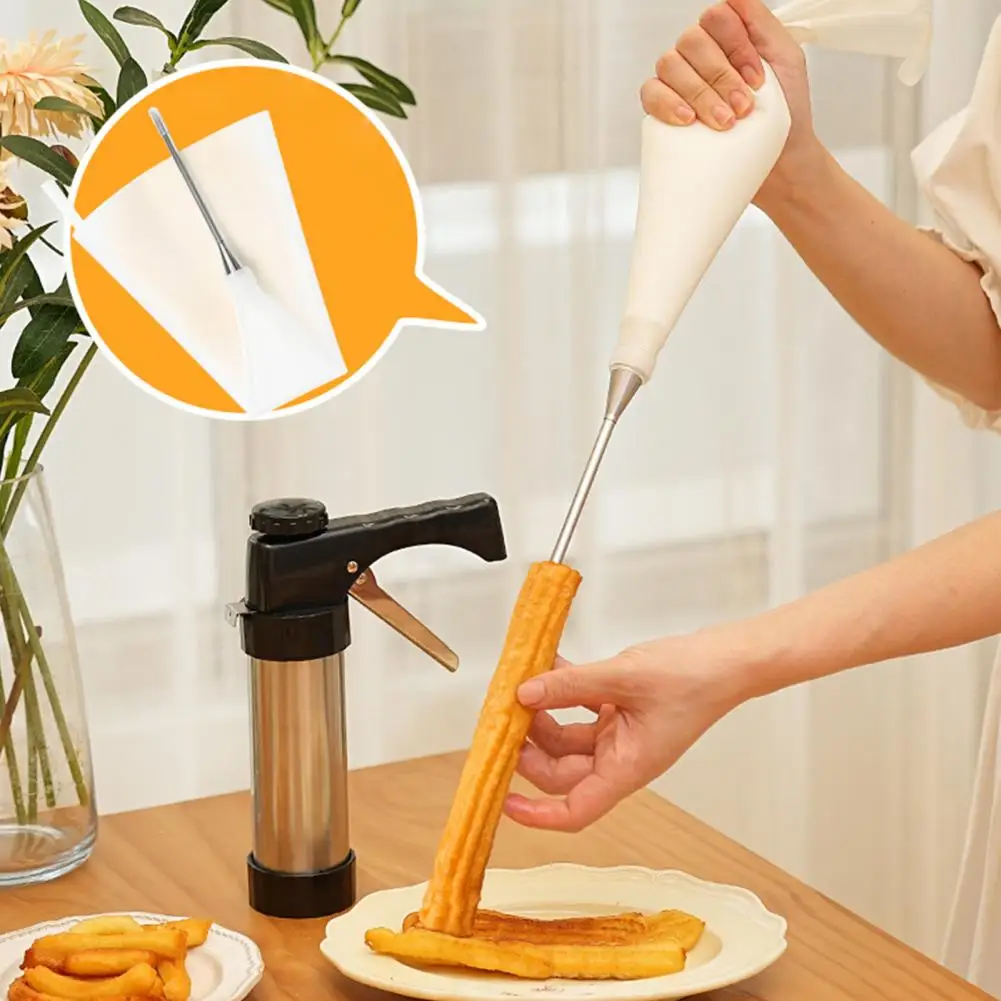Churro Maker with Piping Bag Stainless Steel Churro Maker Machine Kit with Piping Tips Bag Brush Easy to Fill Fritters for Press