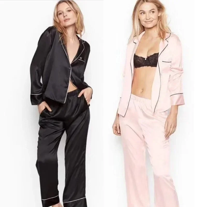 

Spring 2023 New Satin Long-sleeved Trousers Ladies Pajamas Suit Simple Style Polka Dots Long Pajamas Women's Home Service