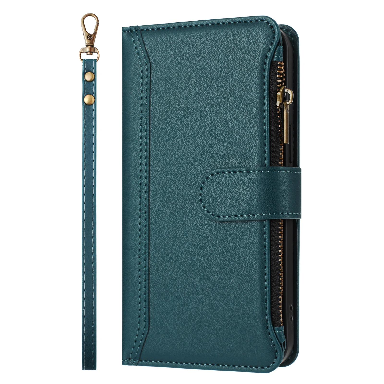 Elegant PU Leather Crossbody Wallet with Zipper and Wrist Strap