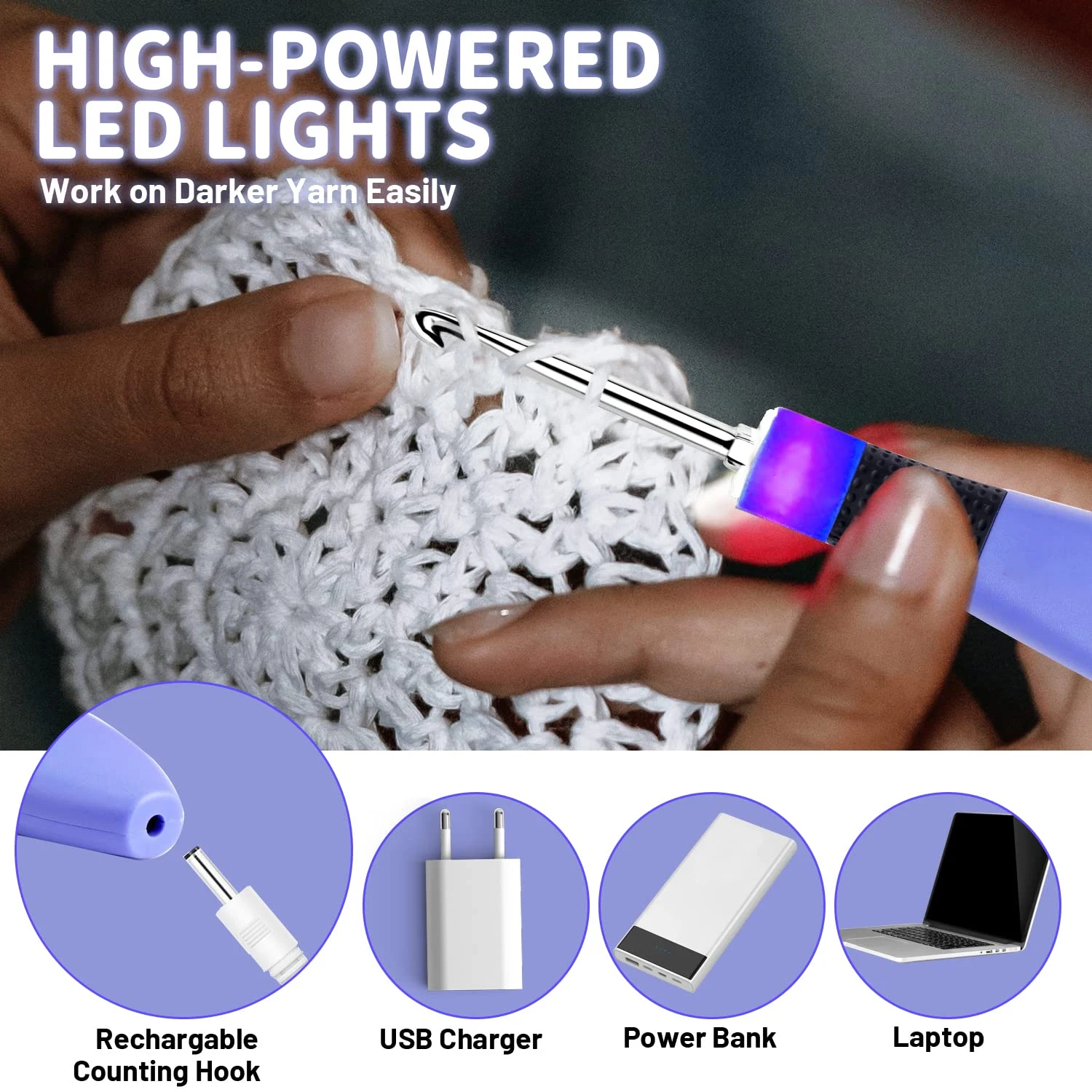 Crochet Kit 12pcs Crochet Hook Set Ergonomic Knitting Needles with Led Light Row Digital Counter DIY Knitting Tool
