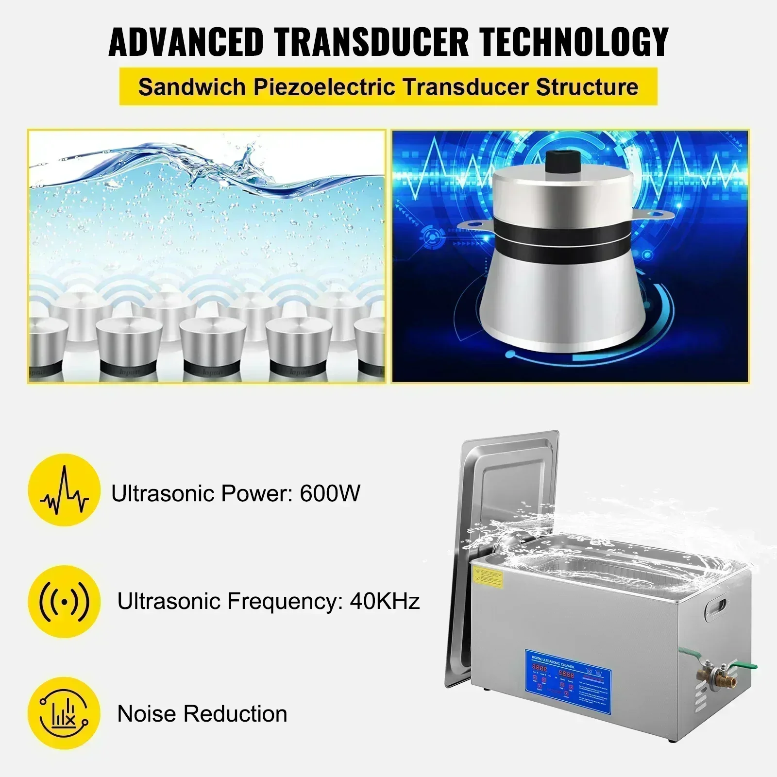 VEVOR 1.3L 2L 3L 6L 10L 15L 22L 30L Ultrasonic Cleaner Lave-Dishes Portable Washing Machine Diswasher Ultrasound Home Appliances 4