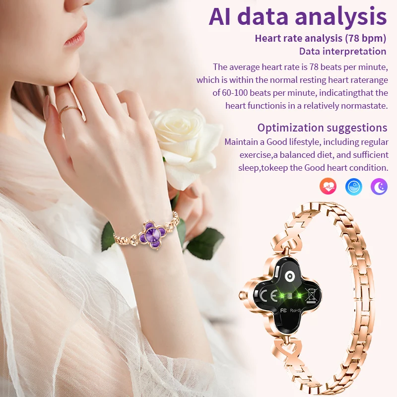 LIGE Fashion AI Healthy Analysis Smart Bracelet Watch For Women Heart Rate Blood Oxygen Sport Pedometer Ladies Quartz Wristwatch