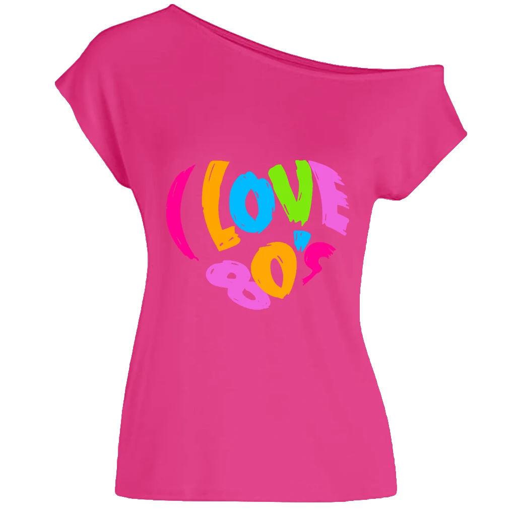 XUANSHOW 2024 Sommer Ich Liebe 80er Jahre Herz Emotionales Element T-shirt Sexy Off Schulter Tops Kurzarm Buchstaben Gedruckt T-shirt – Detail 31