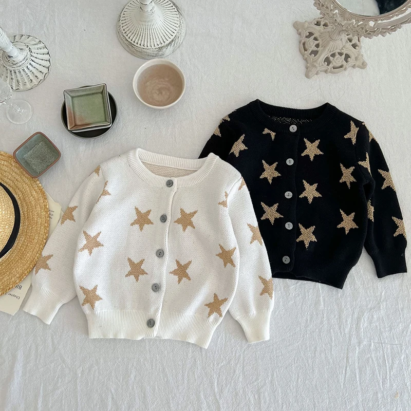 

New Baby Knitted Jackets Cotton Boys Girls Cardigans Star Pattern Children Sweater Coat Infant Baby Outerwaer Clothes 0-3Year