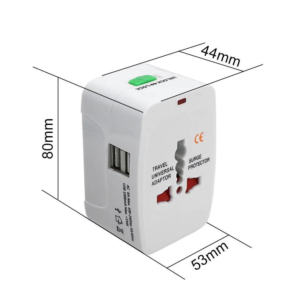 Power Charger Adapter AU US UK EU Converter All in One International Plug 2 USB Ports World Travel AC