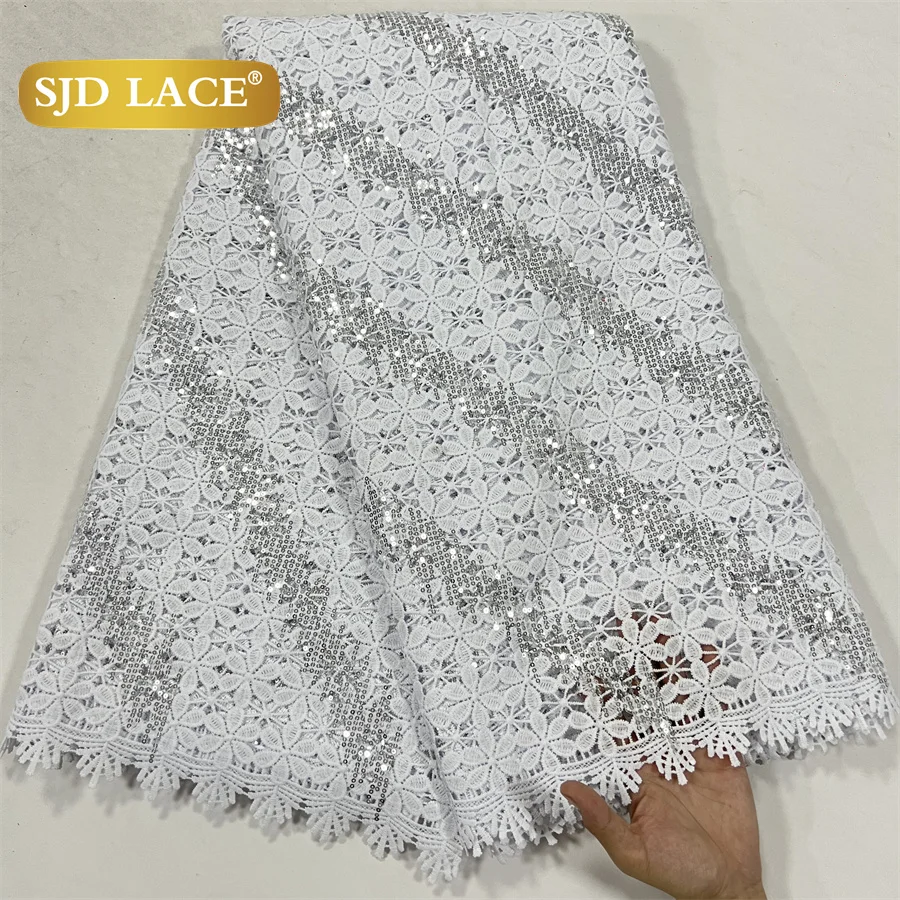 African Sequins Guipure Cord Lace Fabric Nigerian Water Soluble Lace For Women Wedding Dress 5Yards 4070