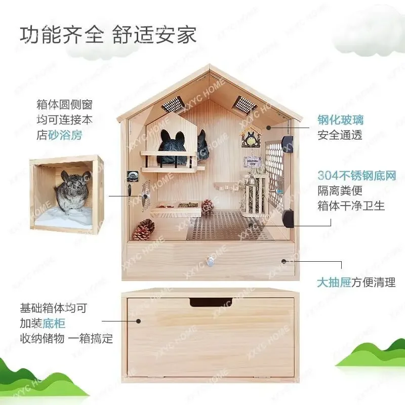 Chinchilla cabinet cage, nest solid wood special winter nest large villa pet air conditioner cabinet cage
