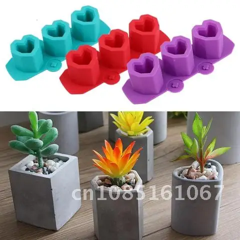 

Silicone Flowerpot Mold DIY Heart Design Succulent Cement Pot Candlestick Making Manual Clay Craft Gypsum Concrete Plant Pot New