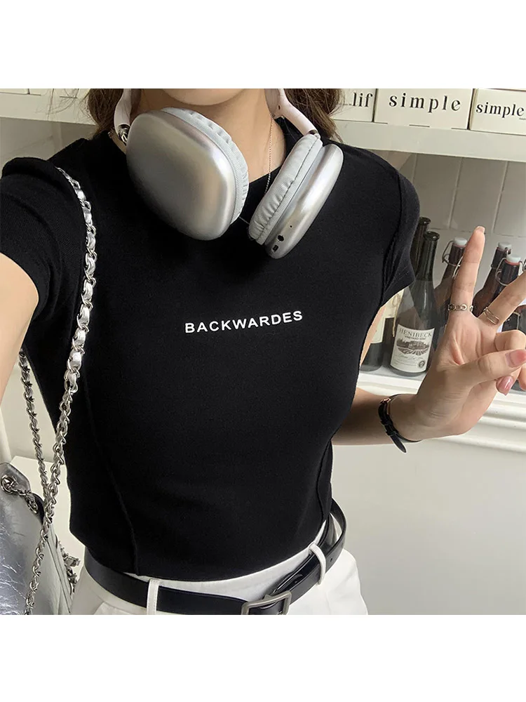 

Summer Women T Shirt Girls T-Shirt Woman Clothes Tops Cotton Slim Tshirt Female Short Sleeve Crop Top Tee Sexy Canale Y2k Letter