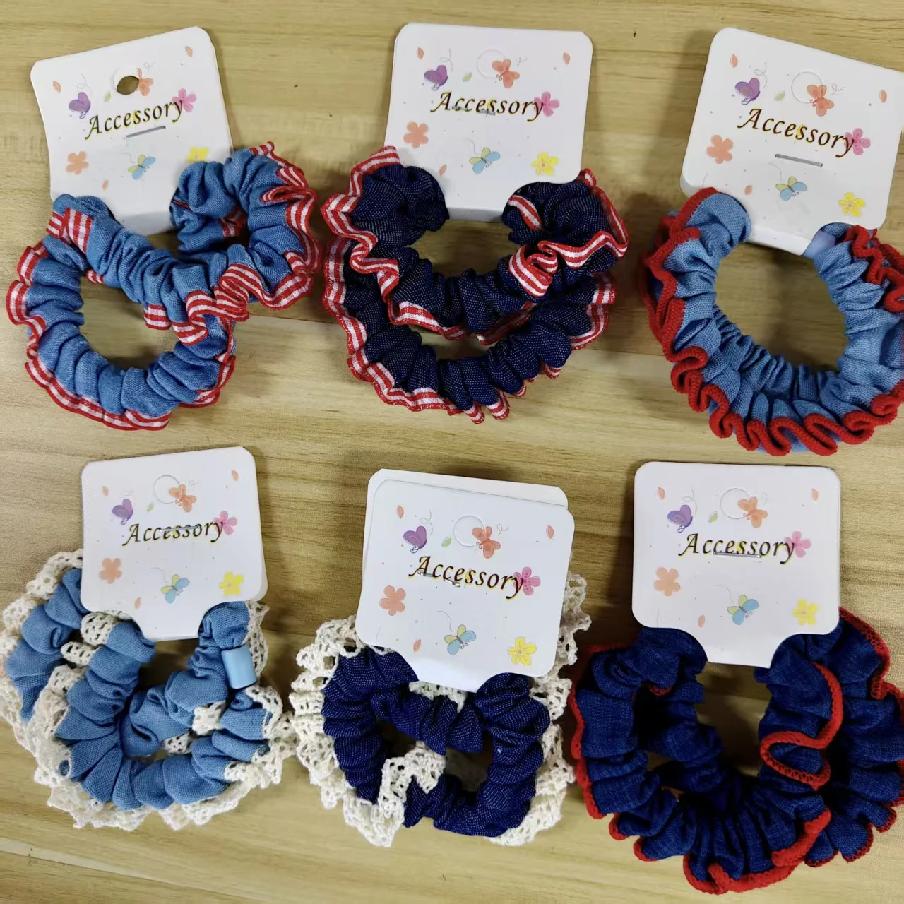 Women's High-Quality Denim Lace Hair Scrunchies Set - Cute & Sweet Elastic Hair Bands