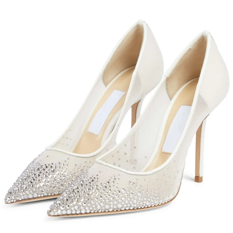 New Arrival Hot Sale Sexy Wholesale Cusp Perfect Beautiful Fashion Handmade Elegant Rhinestones White Wedding Shoe For The Bride