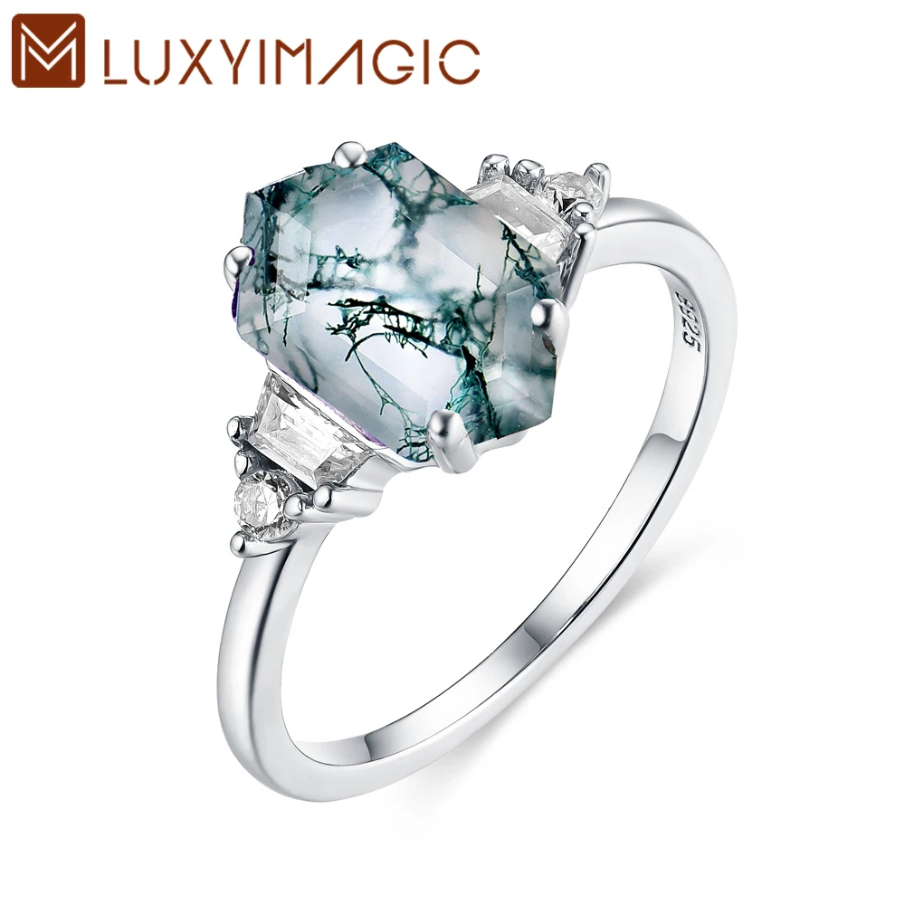 

Luxyimagic, женские кольца из натурального агата, серебро 925 пробы, ювелирные изделия, шестигранный камень, подарок на свадьбу, помолвку для нее, Новинка
