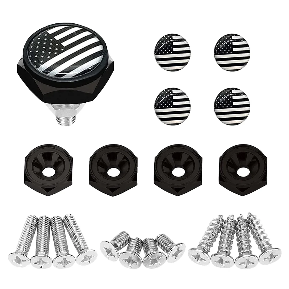 

4 Sets License Plate Screws and Bolts Frame Kit USA Flag Car Fastener Stainless Steel