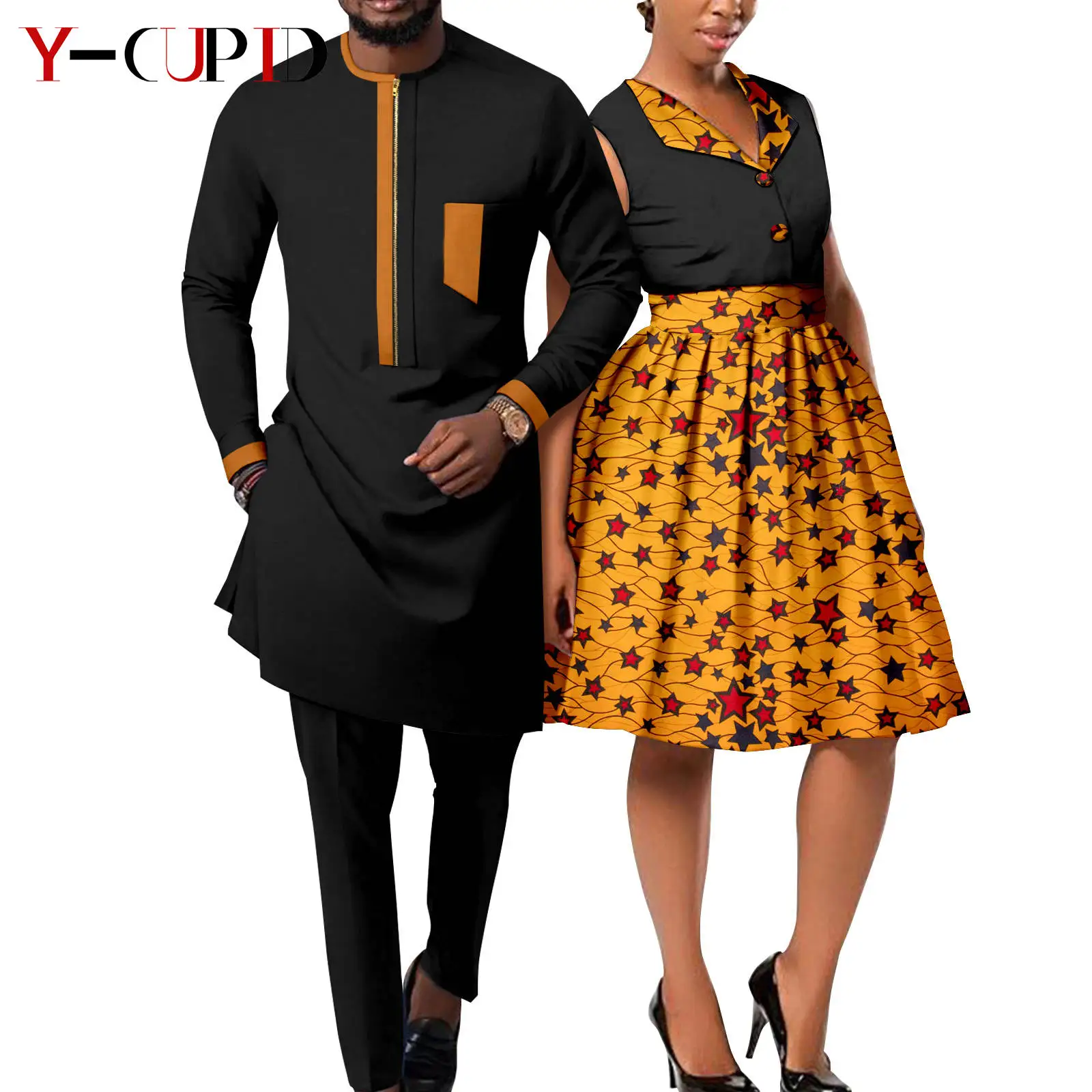 African Clothes For Couples Dashiki Women Print Maxi Tutu Dresses Match