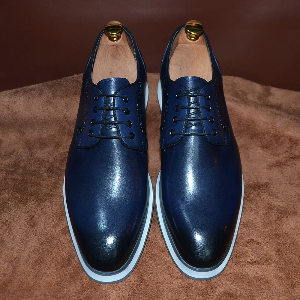 EU Size 38 To 46 Fashion Casual Derby Shoes Mens Genuine Leather Original Comfortable Sneakers Shopping Travel Shoes for Men