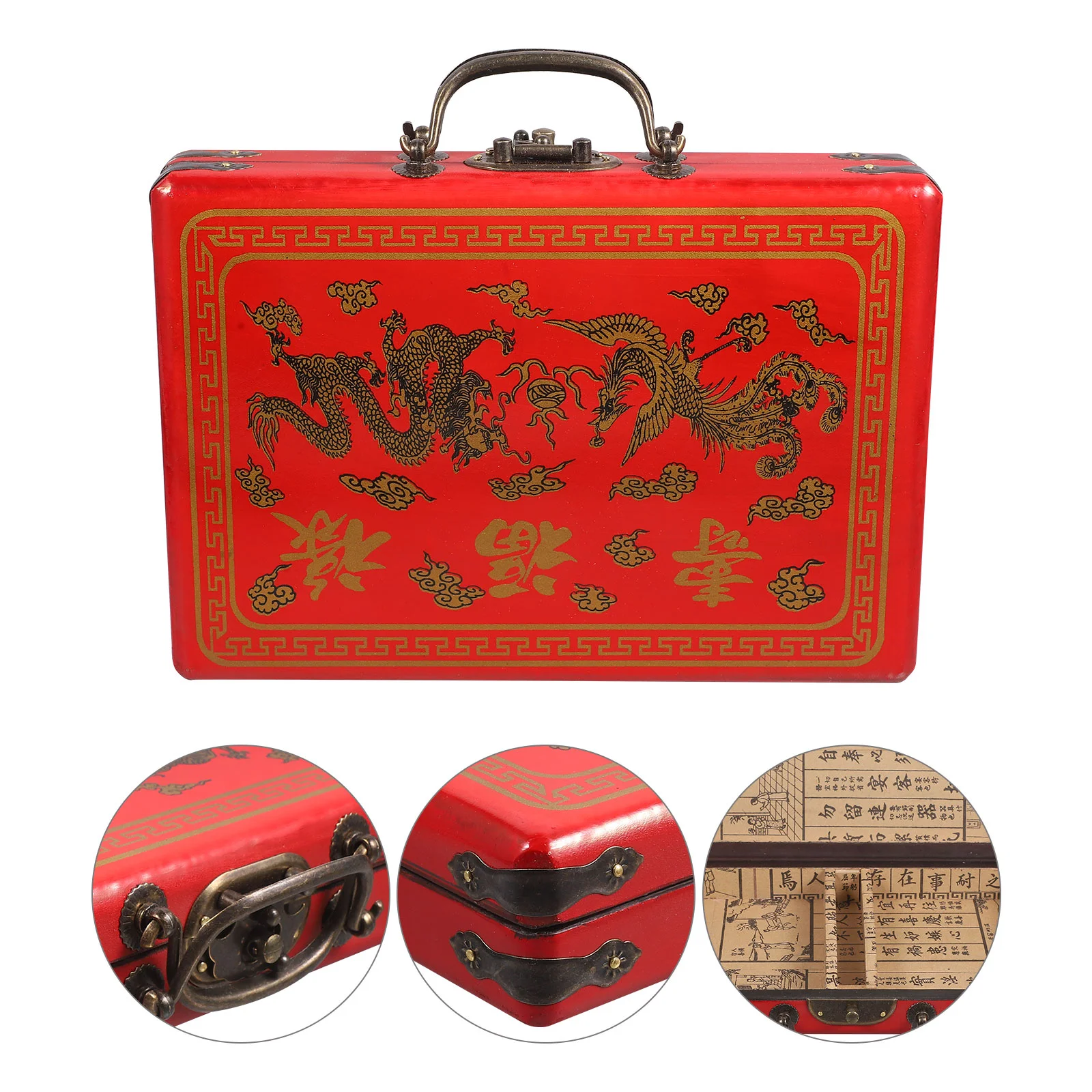 Large Capacity Mahjong Box Mahjong Box Wooden Retro Case Handheld Storage Chess Games Entertainment Carrying Handle