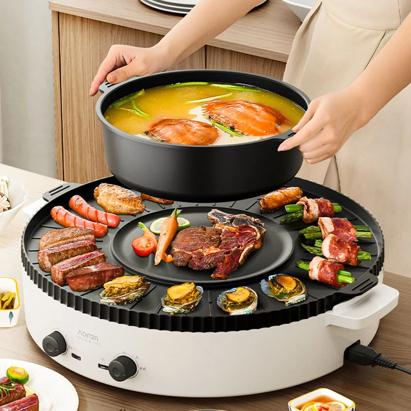 Food Divided Hot Pot Bbq Double Lamb Thickened Multifunction Hot Pot Barbecue Electric Round Non