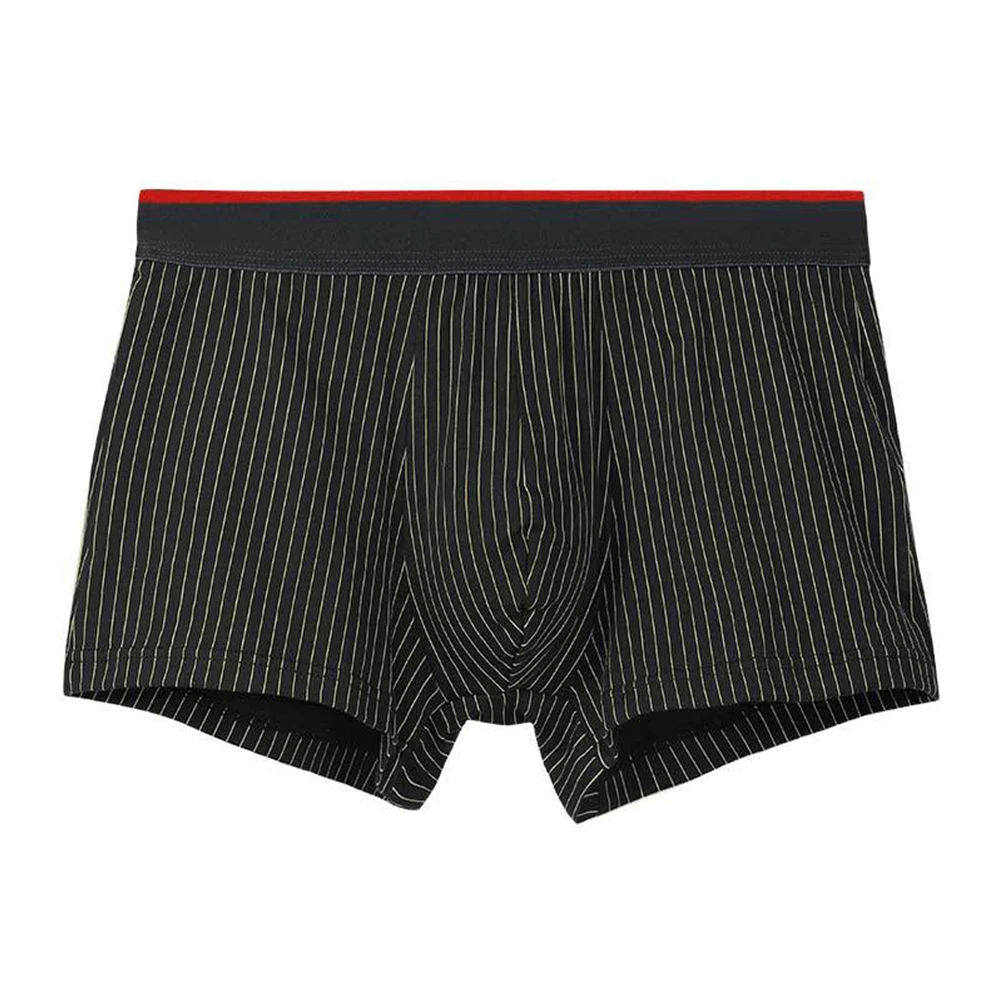 Mens Striped Boxer Briefs Cotton Skin-friendly Underpants Breathable Sweat Shorts Bulge Pouch Underwear Lingerie Low Rise Pantie