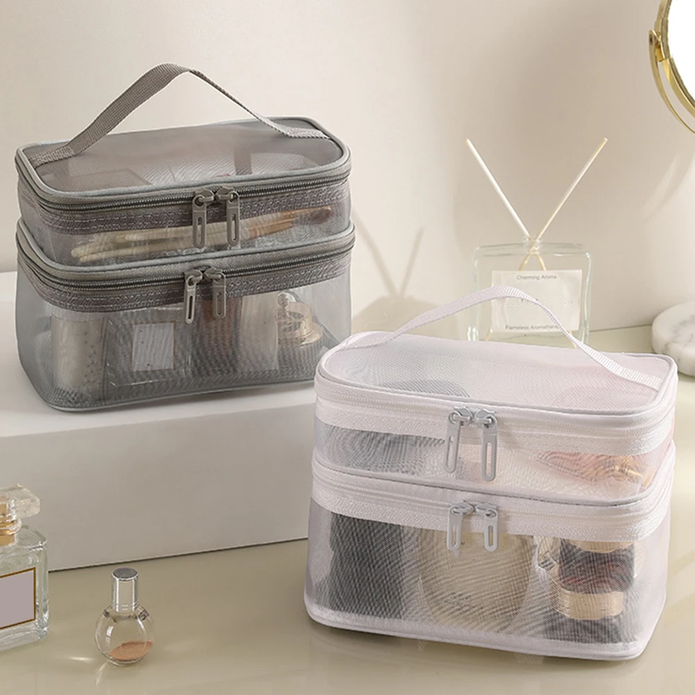 

Fashion Mesh Makeup Bag Lightweight Portable Toiletry Bag For Outdoor