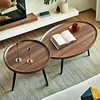 Mid Century Modern Coffee Table, Nesting Coffee Table Set of 2，Oval+ Round Side Table Set for Living Room 5