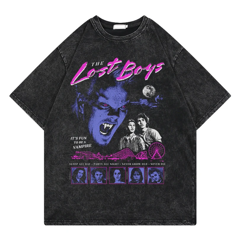 

The Lost Boys Vintage Washed Tshirts Men Women 100% Cotton T-Shirt O-Neck Santa Carla Vampires Film Print Tee Shirt Short Sleeve