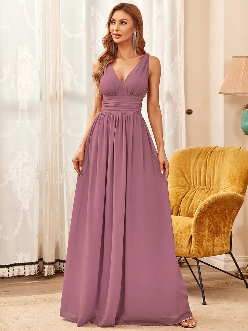 

Женское шифоновое вечернее платье макси Ever Pretty, длинное шифоновое платье в пол без рукавов, с V-образным вырезом, для подружки невесты, лето 2024