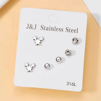 Stainless Steel Mini Stud Earrings Set for Women Simple Geometric Star Moon Heart Butterfly Cross Earrings Punk Piercing Jewelry