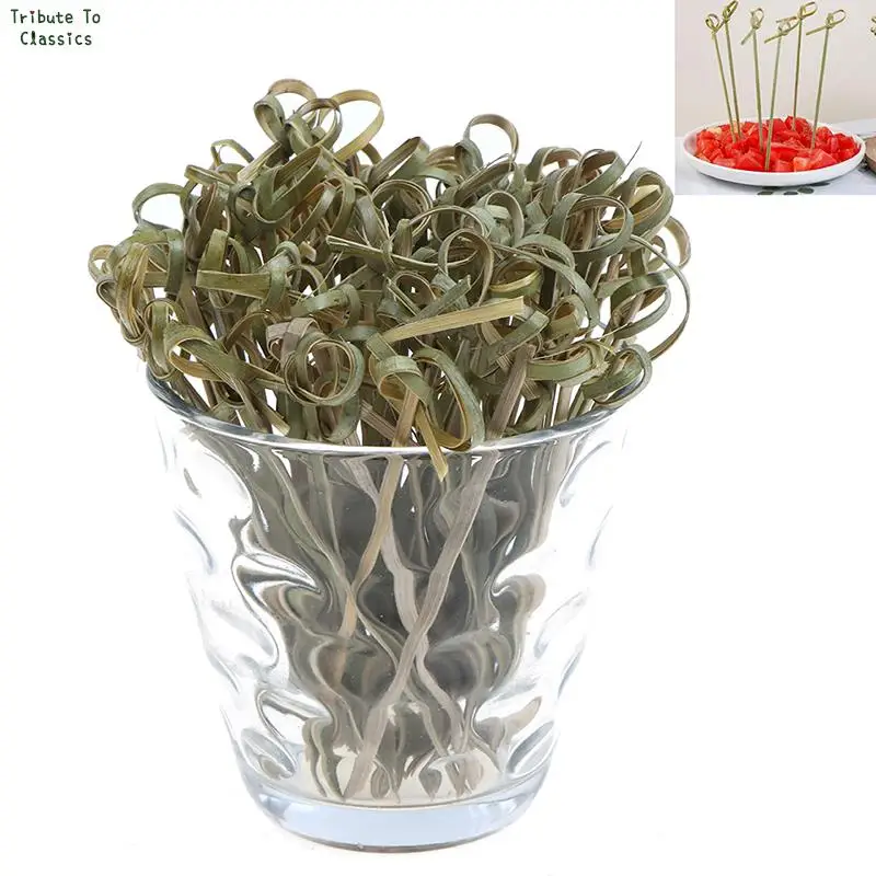 Food Picks 100Pcs Disposable Bamboo Tie Knotted Skewers Twisted Ends Cocktail Food Fruit Fork Sticks Buffet Cupcake Topper