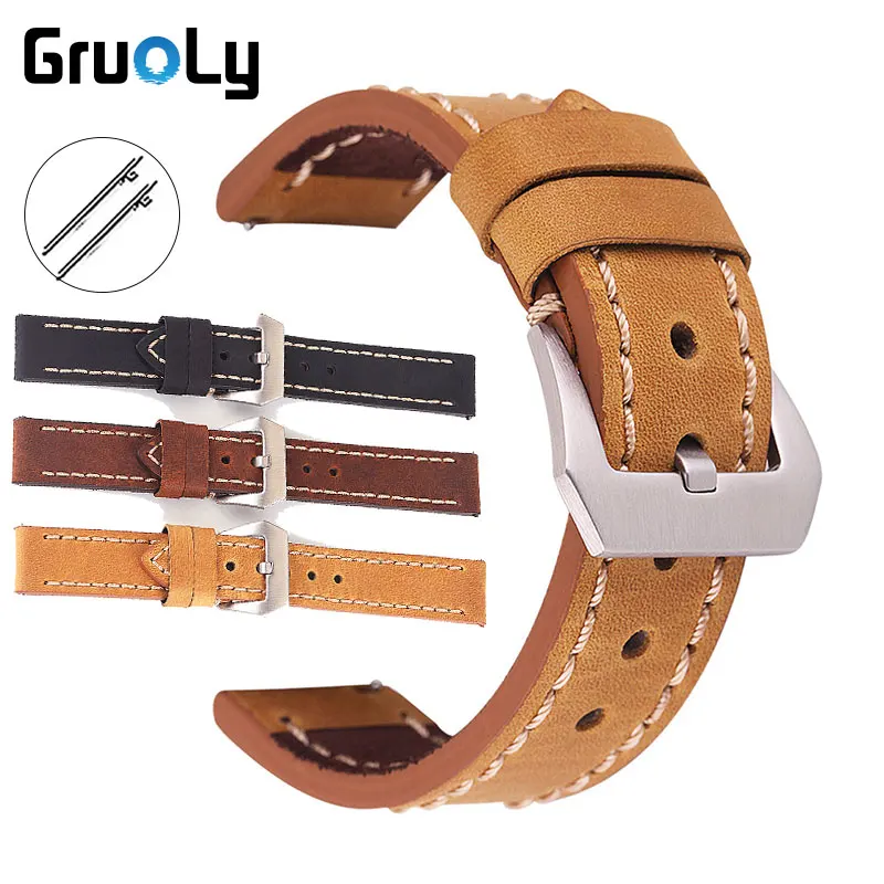 

20mm 22mm 24mm Retro Universal Straps Quick Release Watchband Crazy Horse Handmade Genuine Leather Wristband Belt Accessories