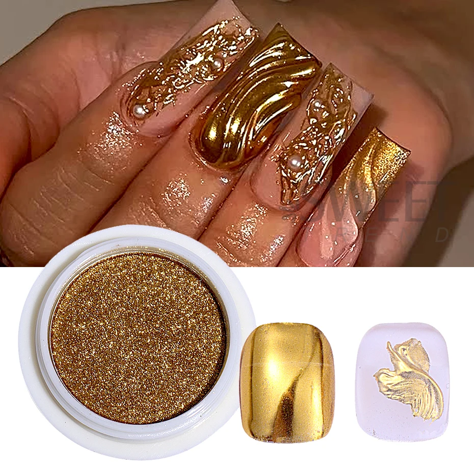 1Box Silvery Chrome Nail Powder Golden Mirror Nail Art Glitter Powder UV Gel Polish Chrome Rubbing Dust Pigment Manicure Decor