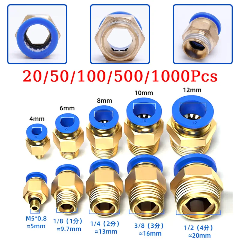 10/50PCS PNEUMATIC FITTING Air Connector PC 4 มม.6 มม.8 มม.10 มม.12 มม.1/8 "1/4" 3/8 "1/2" ท่ออุปกรณ์ท่อ Quick Connectors 1