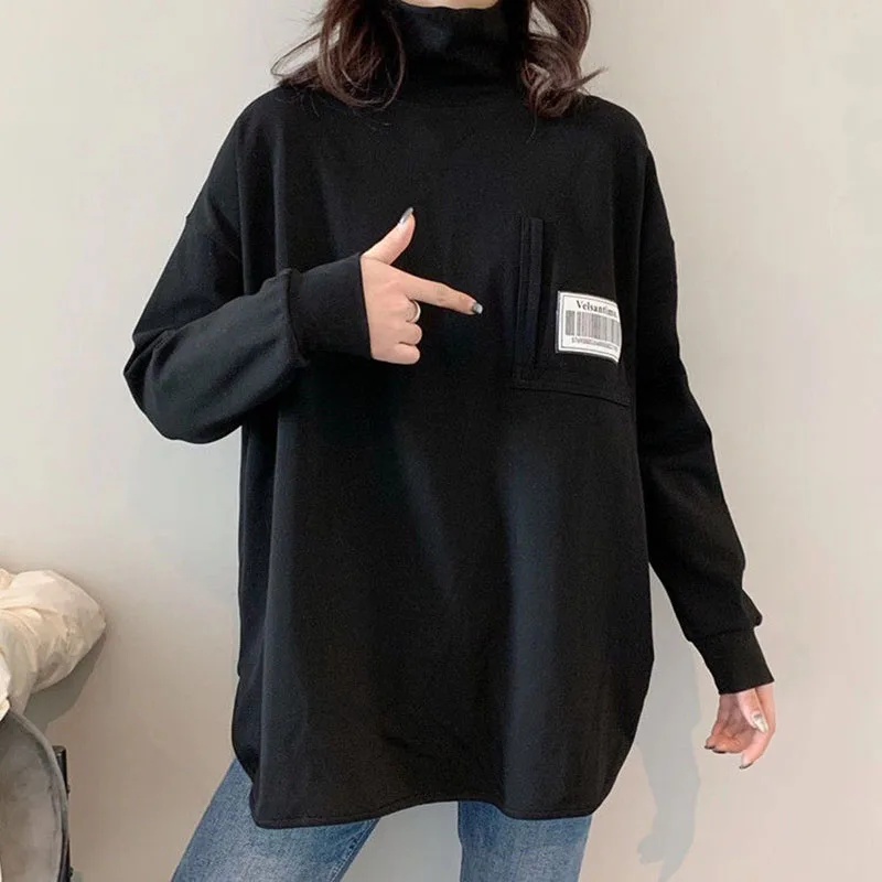 

Fashion Turtleneck Spliced Asymmetrical All-match Blouse Women's Clothing 2022 Autumn New Casual Pullovers Loose Korean Shirt