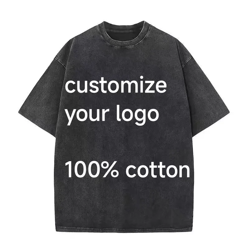 

Custom Your LOGO Hip Hop Streetwear Men 100% Cotton T-shirts Oversized Washed Top Tee Unisex Summer Retro Brand Personalized