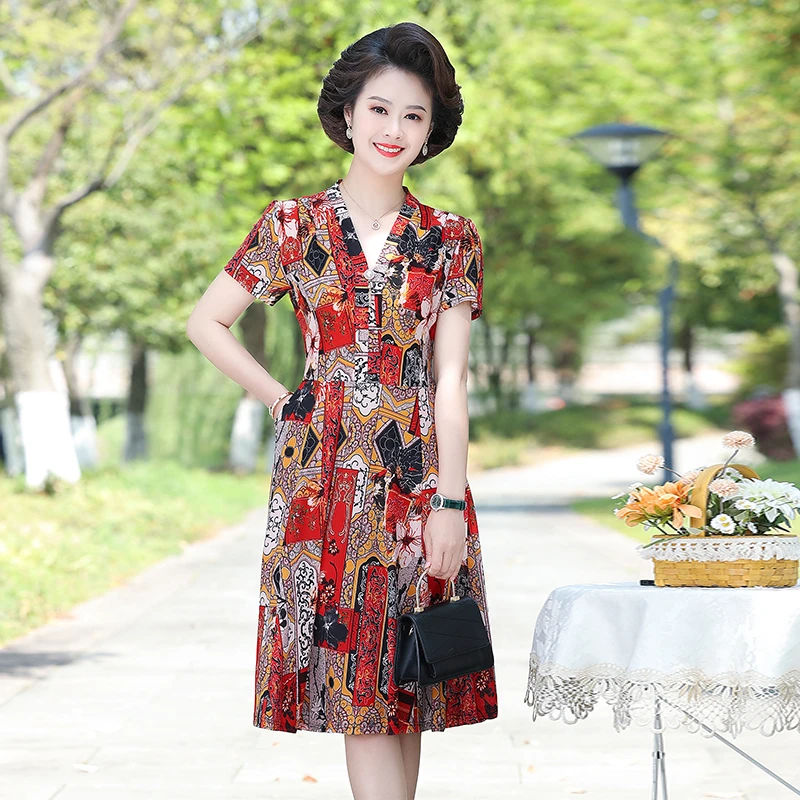 

Dresses Women Clothing Casual Summer Print Floral Ladies Short Sleeve Dress Elegant V-neck 2023 new
