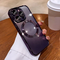 Luxury Plating Magnetic Phone Case - Clear Soft TPU Cover with Wireless Charging Compatibility - iPhone 15 Plus (PURPLE)