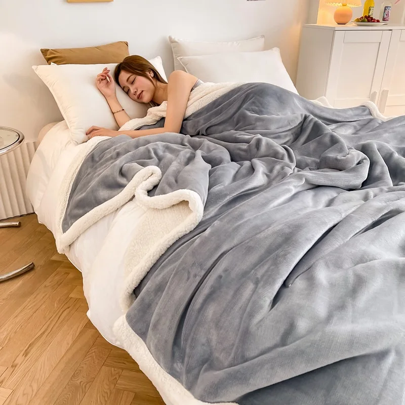 Wool Blankets AB version Solid Color Travel Adults Sofa Blanket Winter Warm  Thick Fleece Double Bed Bedspread Quilt Cover - AliExpress