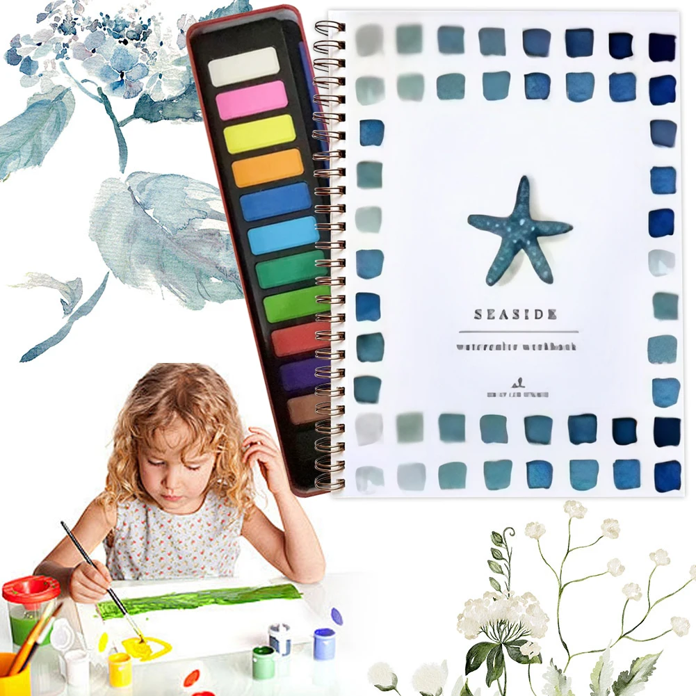 Watercolor Workbook 12 Colors Watercolor Paint Set with Paint Brush Portable Painting Book Gouache Book for Beginner