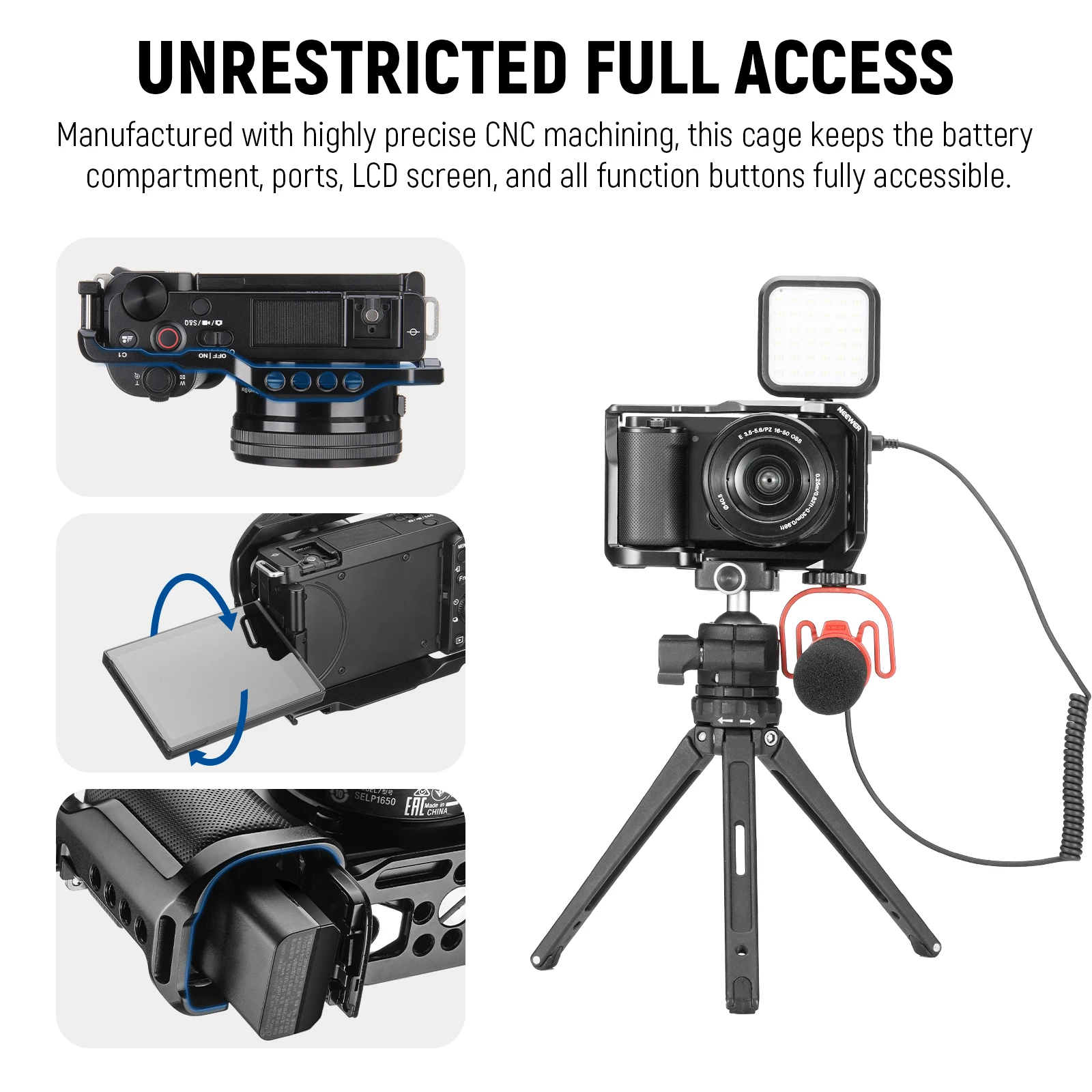 NEEWER Camera Cage For Sony ZV-E10 Aluminum Video Shooting
