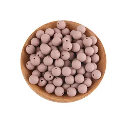 Bulk Set of 50 Round Silicone Beads for DIY Jewelry and Accessories - Assorted Sizes (Rose brown)
