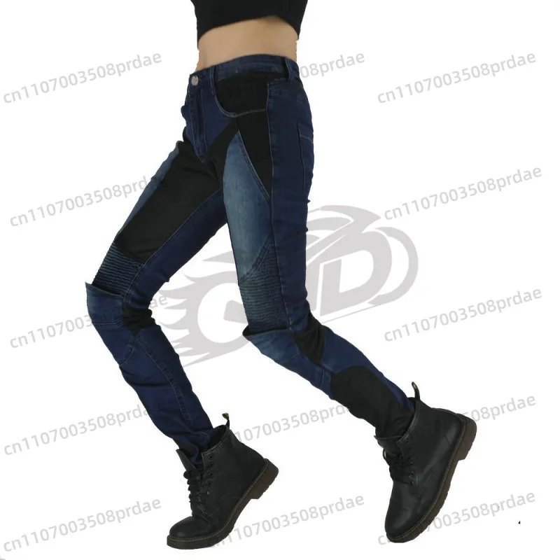 오토바이 바지 팬탈롱 모토 그린 통기성 모토 청바지 여성 남자친구 레저 여성용 청바지 여름 라이딩 하이웨이스트 청바지