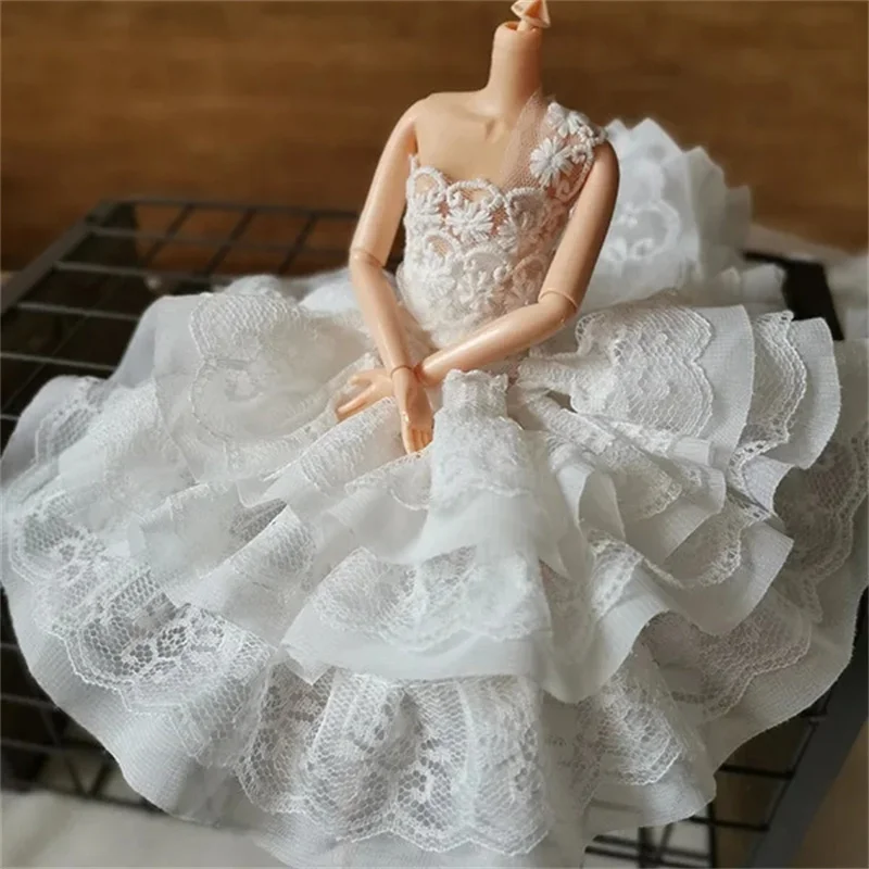 11CM Wide Three Layers Lace Fabric Ribbon Cotton Embroidered Flowers Ruffle Trim Dress DIY Clothes Sewing lace fabric