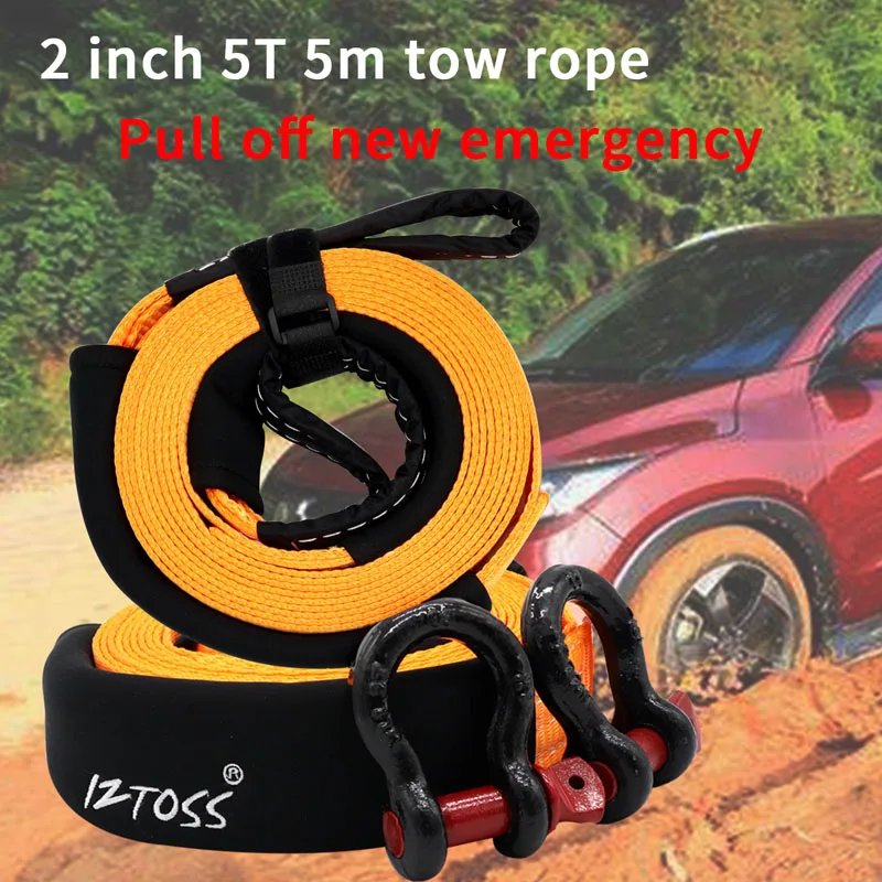 

5m 5 Tons Car Truck Tow Strap High Strength Recovery Emergency Winch Snatch Strap for Recover Your Vehicle Stuck in Mud/Snow