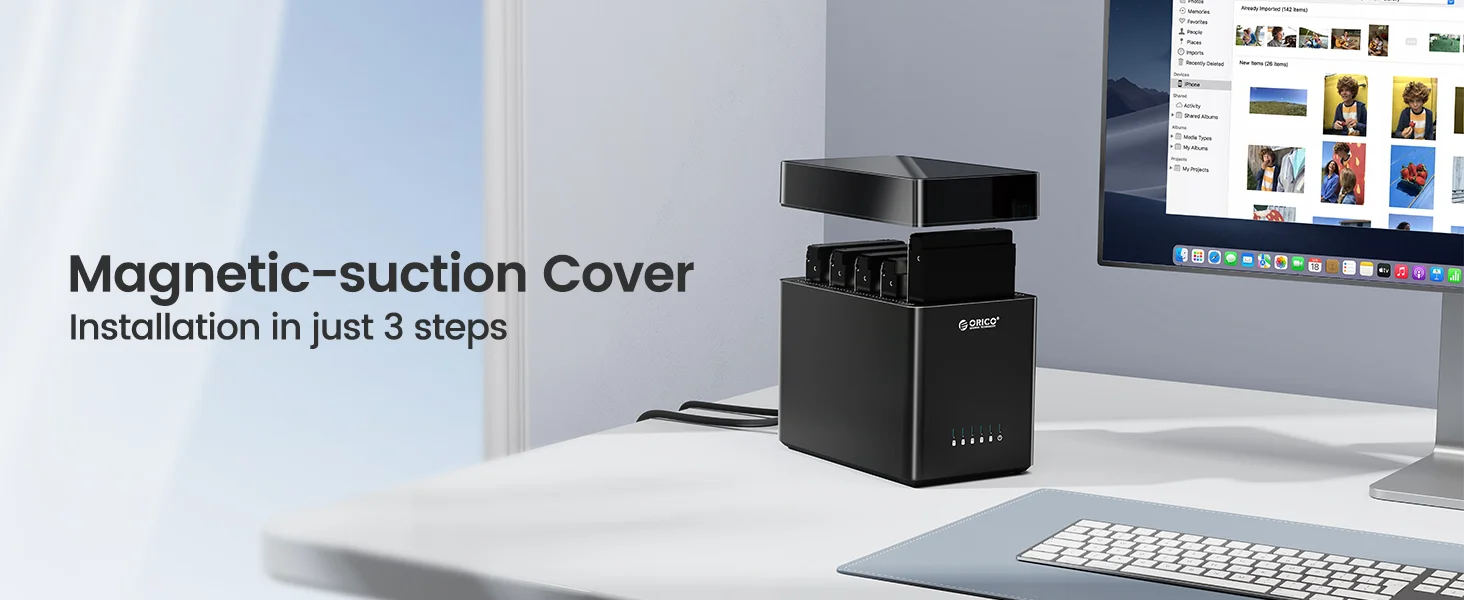 ORICO 5-Bay-3,5-Zoll-Festplattengehäuse, magnetisches, werkzeugloses externes HDD-Dockingstation mit 12 V/6,5 A Netzteil, 90 TB – Detail 4