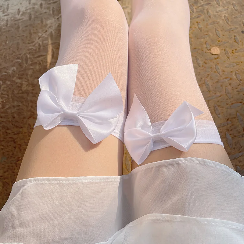 Cosplay Gothic Lolita Stockings Female Spring Summer Thin Section Jk Black White Bow Fashion High Thigh Over The Knee Socks |