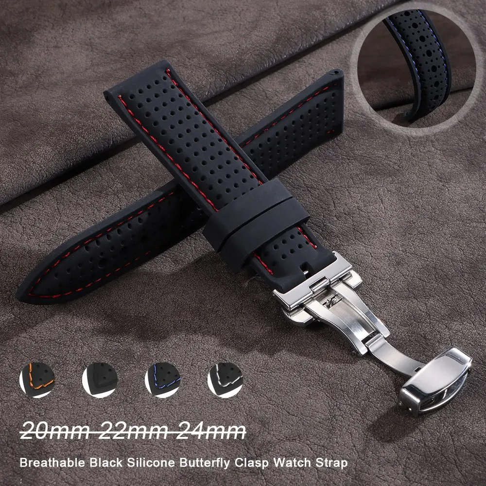 Silicone Butterfly Buckle Breathable Watch Strap Replacement