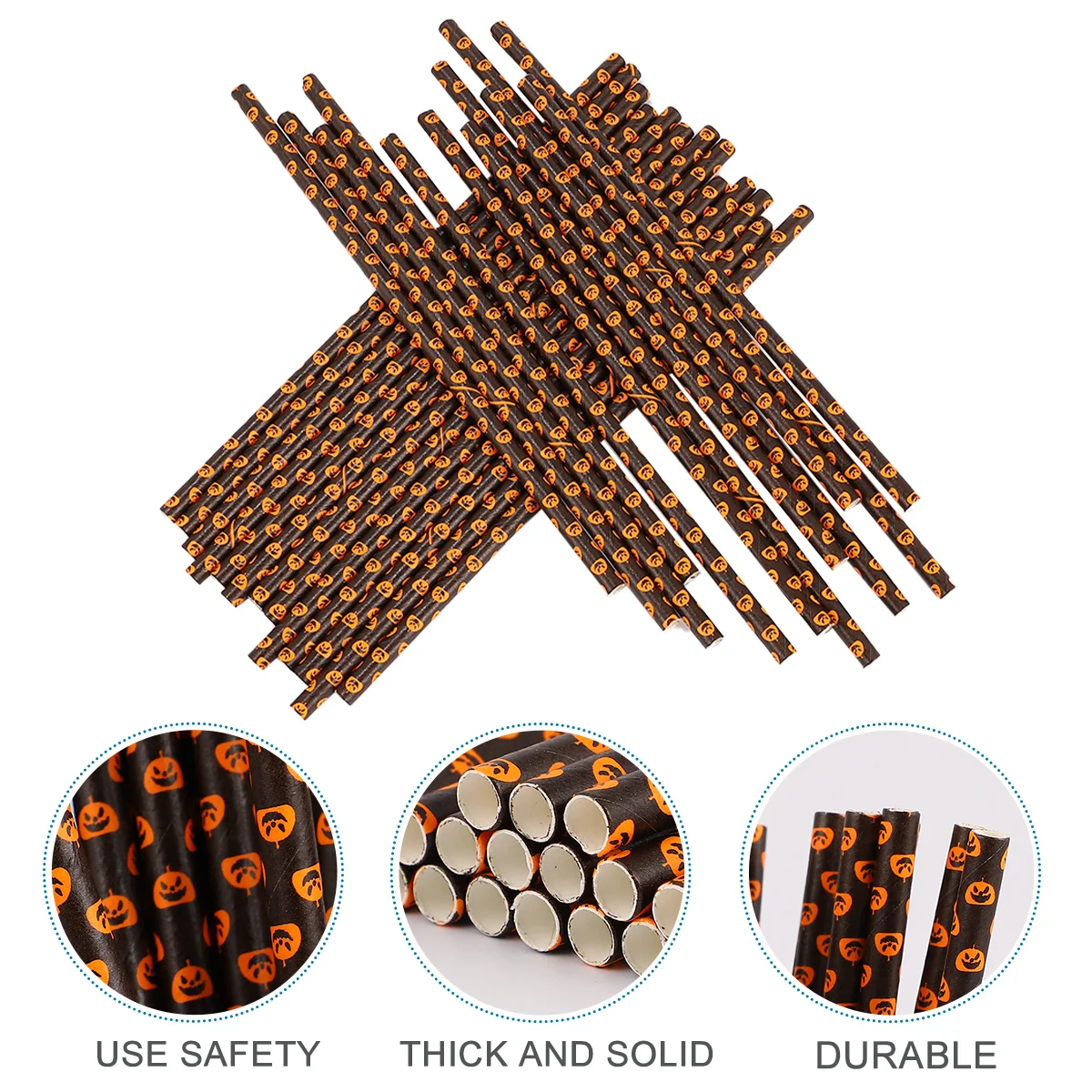 125 Pcs Halloween Pumpkin Straws Degradable Paper Drinking Disposable for Party