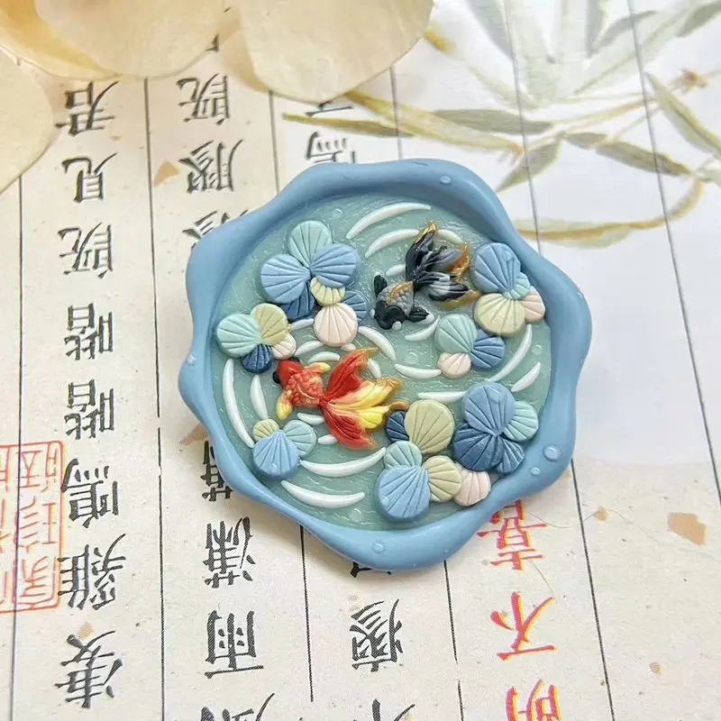 New 3D Wax Seal Stamp Cute Goldfish Fire Paint Metal Seal Special-Shaped Relief Embossed Brass Head DIY Envelope Scrapbook